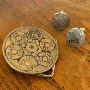 Unique Silver Belt Buckle and Cufflinks Set